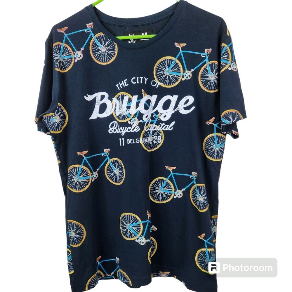 Fox Originals Brugge Belgium Bicycle Capital Short Sleeve Bike Print Tee Medium